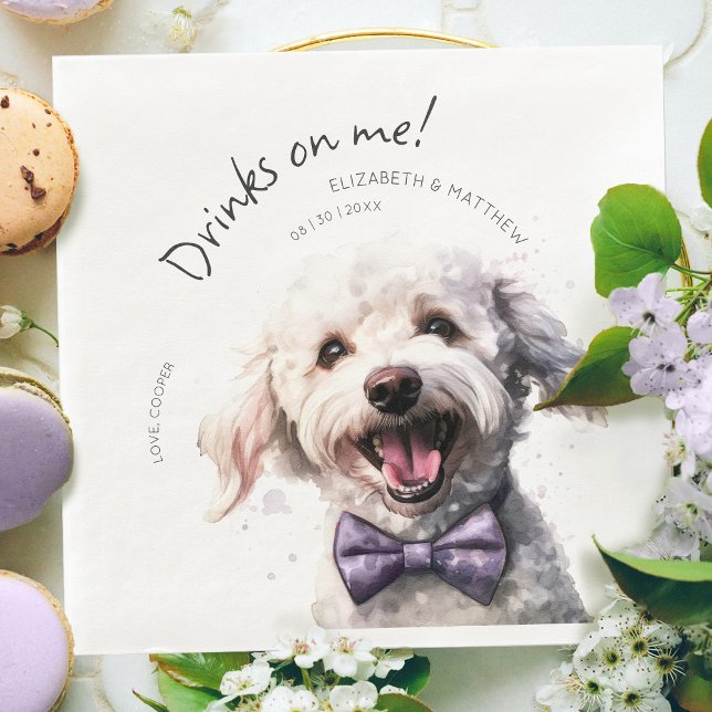 Drinks On Me Poodle Watercolor Fun Dog Pet Napkin (Creator Uploaded)
