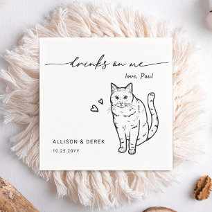 Drinks on Me Script Cute Pet Cat Wedding Napkin