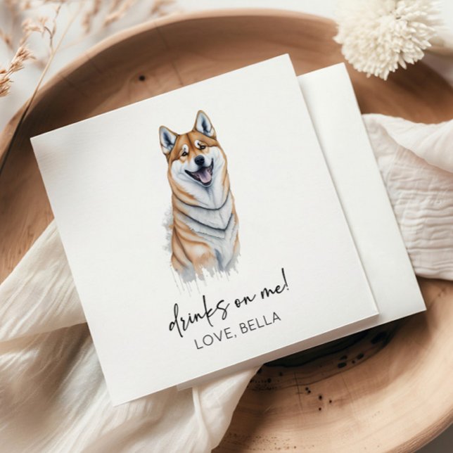 Drinks On Me! Shiba Inu Dog Pet Wedding Napkin (Creator Uploaded)
