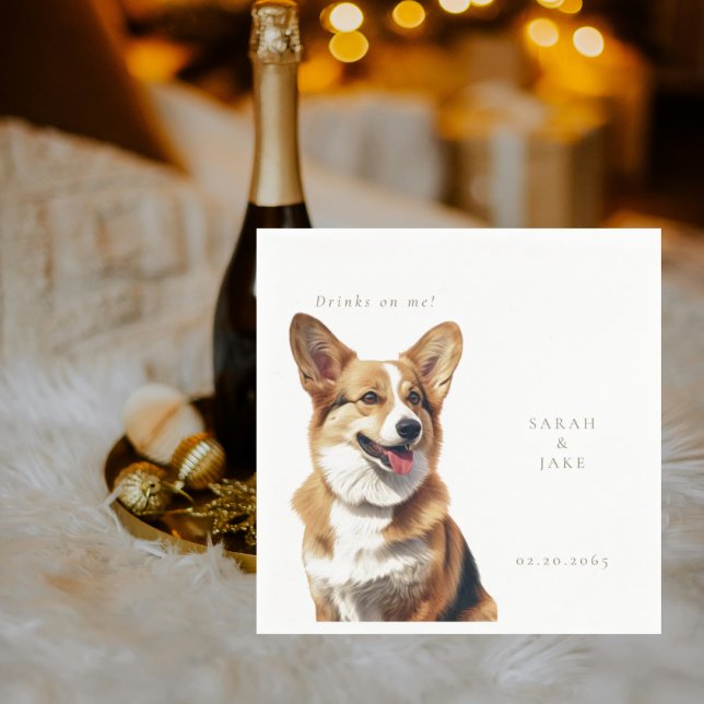 Drinks on Me Welsh Corgi Pet Wedding  Napkin (Creator Uploaded)