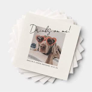 Drinks on me with Photo - personalized wedding Napkin