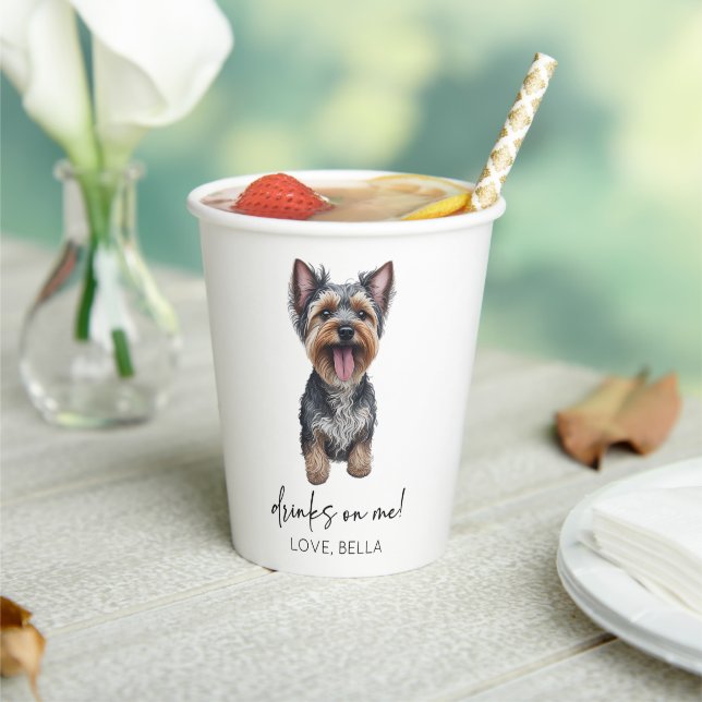 Drinks On Me! Yorkshire Terrier Yorkie Dog Wedding Paper Cups (Insitu)