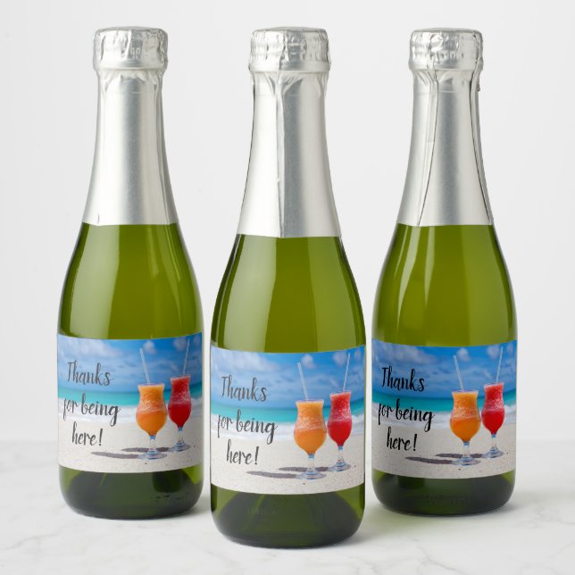 Drinks on the Beach Wedding Mini Sparkling Wine La Sparkling Wine Label (Bottles)