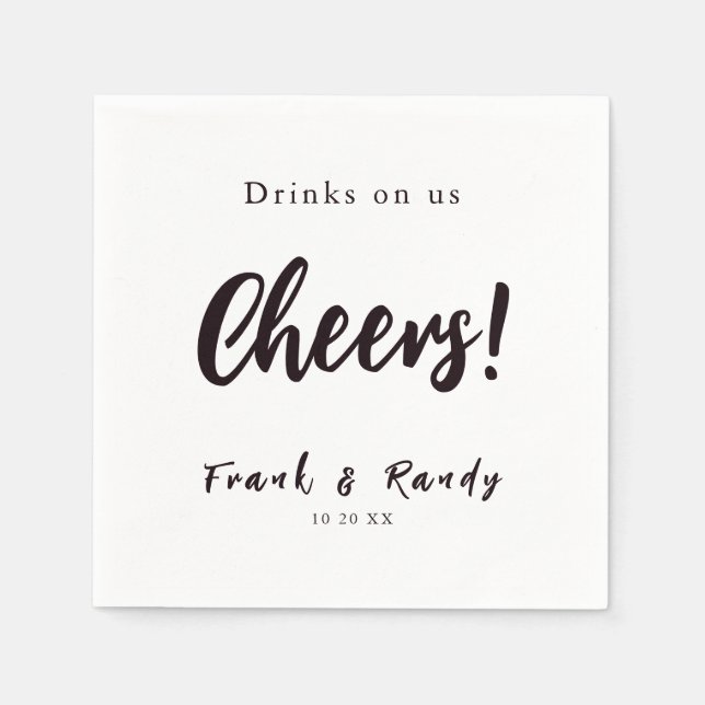 Drinks On Us Cheers Simple Minimalist Wedding Napkin (Front)