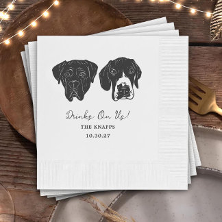 Drinks On Us Custom Dog Drawn Wedding Napkin