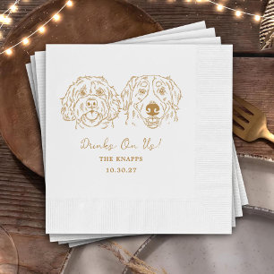Drinks On Us Custom Dog Drawn Wedding Napkin