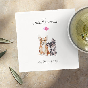 Drinks On Us   Cute Pet Dog Wedding Napkin