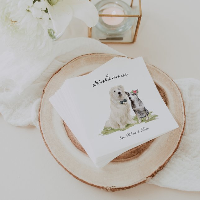 Drinks On Us | Cute Pet Dog Wedding Napkin (Creator Uploaded)