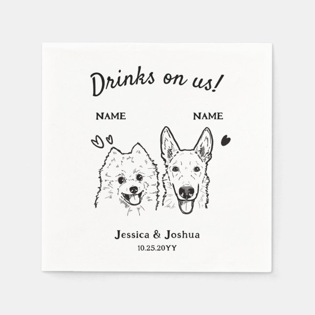 Drinks On Us Dog Wedding Cocktail Napkin (Front)