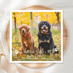 Drinks On Us Open Bar Dog Photo Pet Wedding Napkin