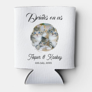 Drinks on us open bar pet photo wedding couple dat can cooler