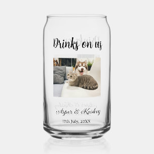 Drinks on us open bar pet photo wedding couple dat can glass