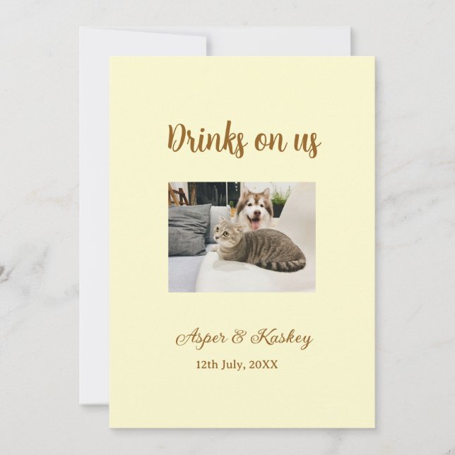 Drinks on us open bar pet photo wedding couple dat invitation (Front)