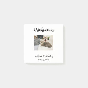 Drinks on us open bar pet photo wedding couple dat post-it notes