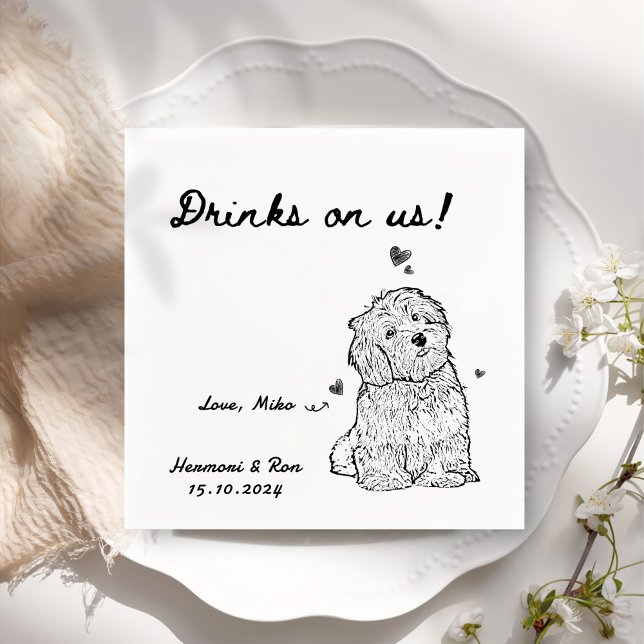 Drinks On Us Personalized Dog Simple Wedding Napkin (Creator Uploaded)