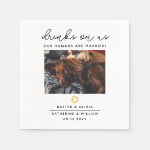 Drinks on Us Pet Photo Wedding Napkin