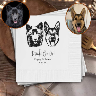 Drinks On Us Pets Custom Hand Drawing Wedding Napkin