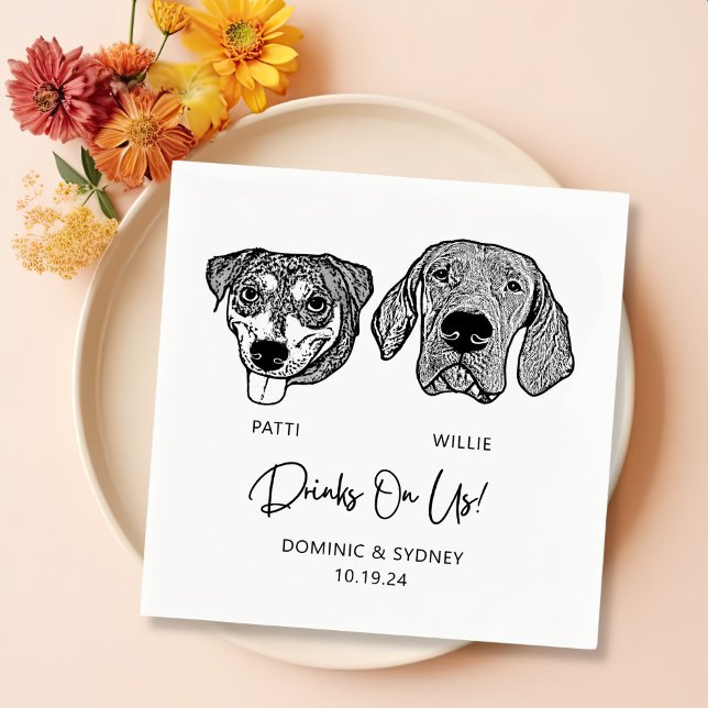 Drinks On Us Pets Custom Hand Drawing Wedding Napkin (Creator Uploaded)