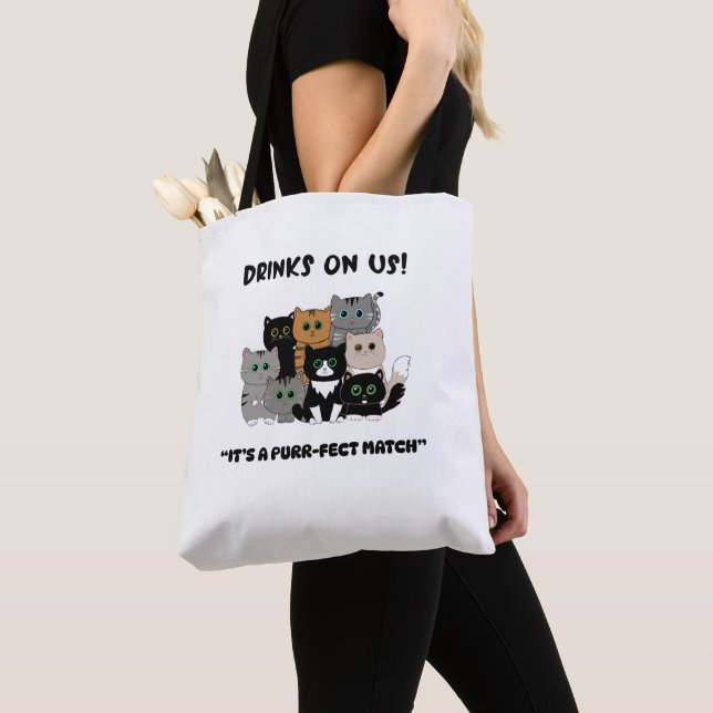 Drinks On Us Purrfect Wedding Tote Bag (Close Up)