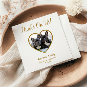 Drinks On Us Simple Cute Photo Dog Pet Wedding Napkin