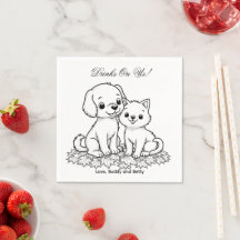 Drinks On Us Simple Drawing Cute Dog & Cat Wedding