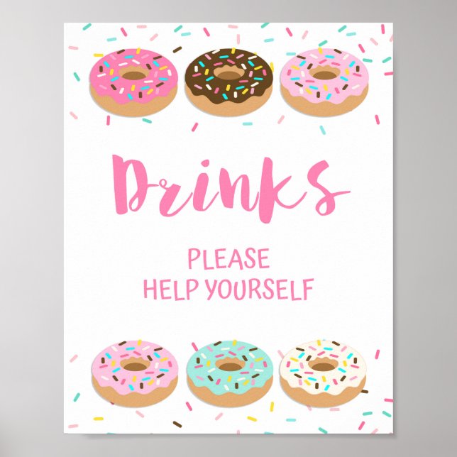 Drinks Please Help Yourself Pink Doughnut Shower S Poster (Front)