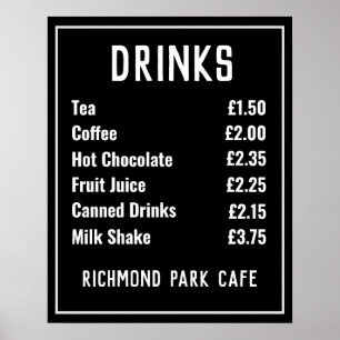 Drinks & Refreshments Price List Poster
