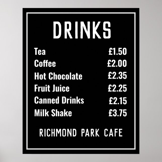 Drinks & Refreshments Price List Poster (Front)