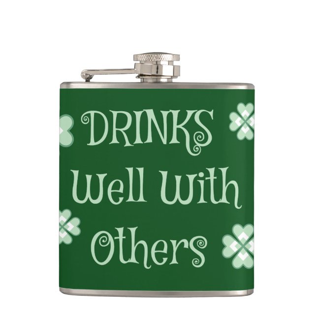 Drinks Saint Patricks Day Funny Green Hip Flask (Front)