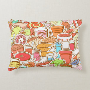 Drinks, seafood, snacks, seamless pattern accent pillow