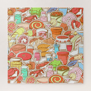 Drinks, seafood, snacks, seamless pattern jigsaw puzzle