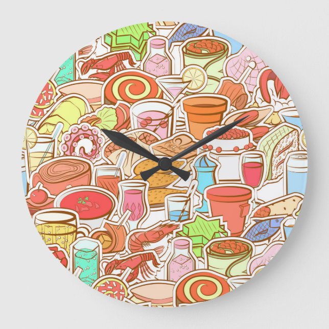 Drinks, seafood, snacks, seamless pattern large clock (Front)
