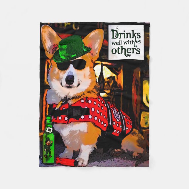 Drinks well with others Corgi Fleece Blanket (Front)