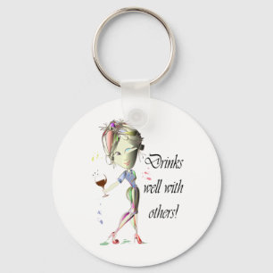 Drinks well with others, funny Wine art Keychain