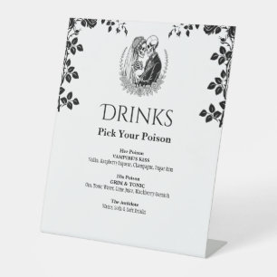 Drinks White Elegant Gothic Skeleton Wedding Pedestal Sign