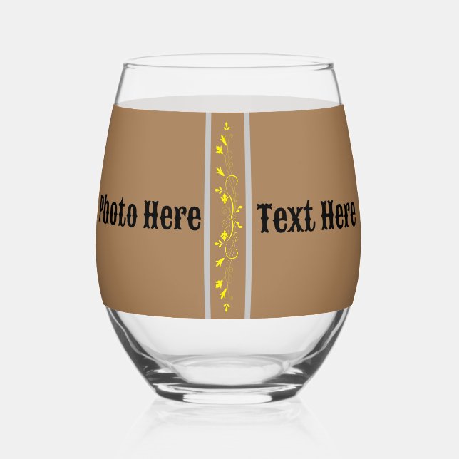 Drinkware Brown black Wine Glass photo | text. (Front)