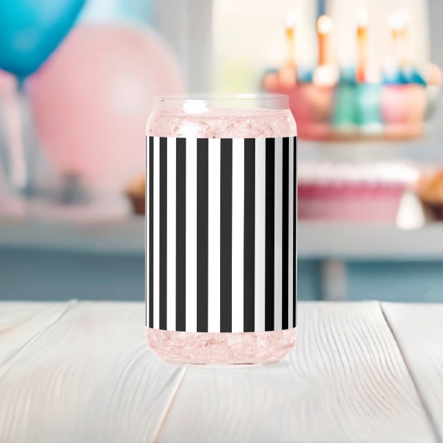 Drinkware Set Black & White Stripe Can Glass (Insitu (Baby Shower))