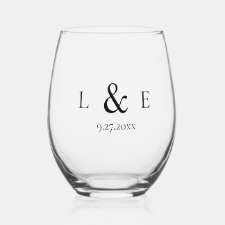 Drinkware Set Customizable Initials for Wedding Stemless Wine Glass