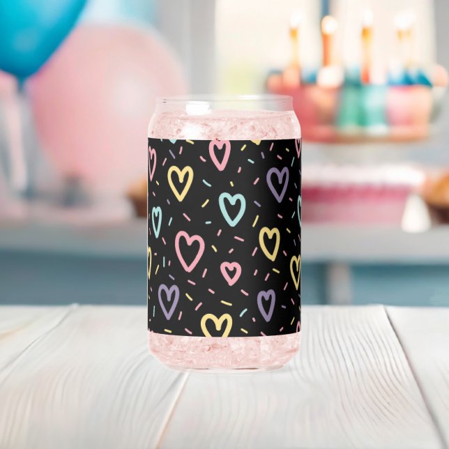 Drinkware Set Cute Black Colorful Hearts Can Glass (Insitu (Baby Shower))