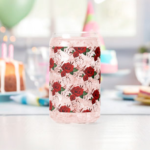 Drinkware Set Love Red Rose Floral  Can Glass