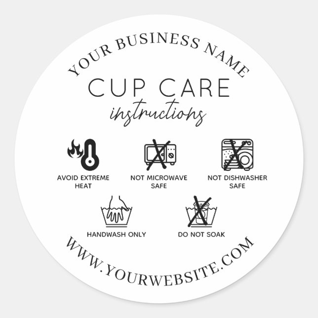 Drinkware Vinyl Tumbler Cup Mug Care Instruction Classic Round Sticker (Front)