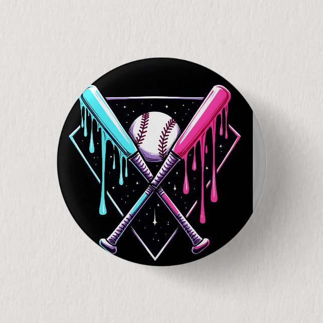 Drip Baseball Bat Magic – Neon Splash Home Plate 1 Inch Round Button (Front)