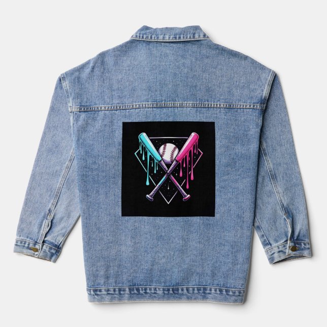 Drip Baseball Bat Magic – Neon Splash Home Plate Denim Jacket (Back)