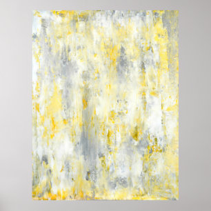 'Drip' Gray and Yellow Abstract Art Poster Print