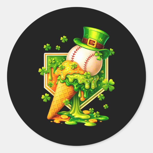 Drip Ice Cream St Patricks Day Baseball Shamrock K Classic Round Sticker (Front)