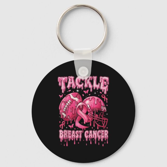 Drip Ice Cream Tackle Breast Cancer Football Aware Keychain (Front)
