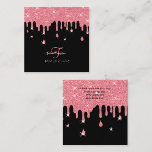 Drip Pink Glitter Sparkle Makeup Artist Hair Salon Square Business Card