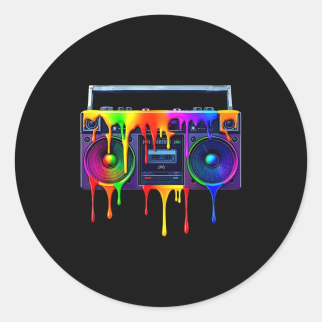 Dripng Paint Boombox Funny Old School 80s Music Hi Classic Round Sticker (Front)