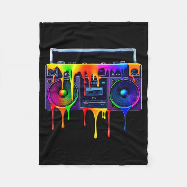 Dripng Paint Boombox Funny Old School 80s Music Hi Fleece Blanket (Front)