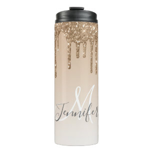 Dripped Brown Glitter Thermal Tumbler